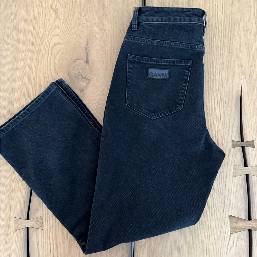 Ganni Black Denim Jeans Betty Slim Flare fit high rise size 30/32